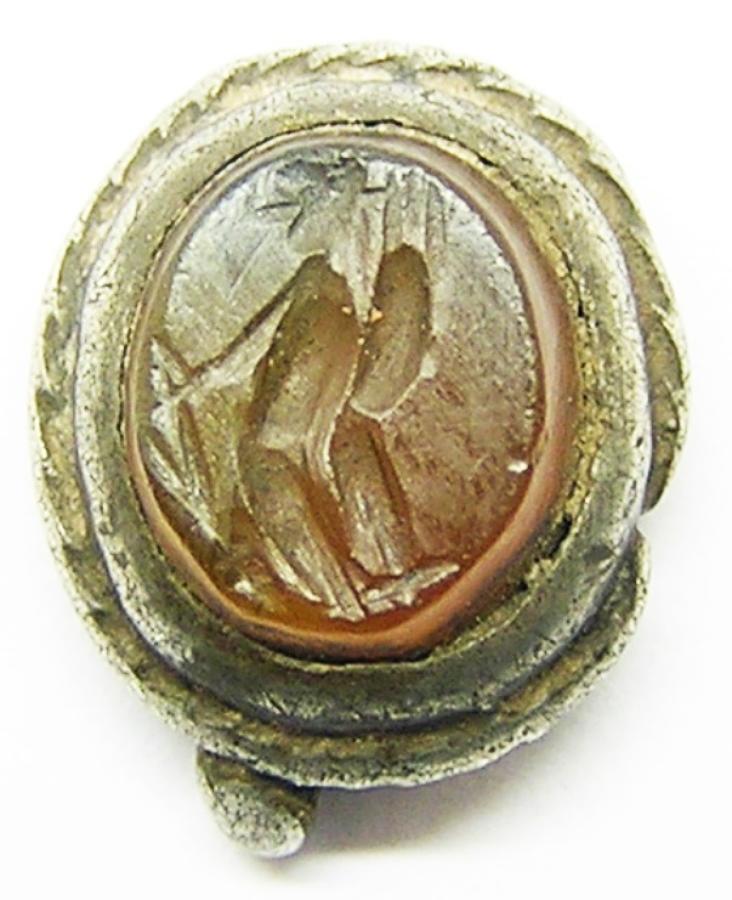 Ancient Roman Carnelian Gemstone Medieval Silver Pendant