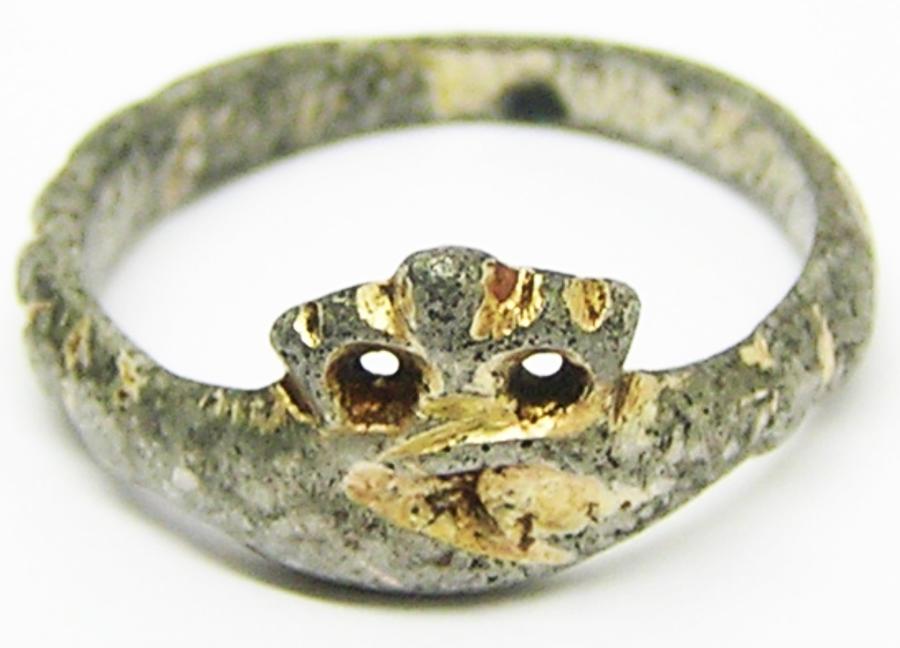 Medieval Silver Gilt Betrothal Ring Clasped Hands & Crown