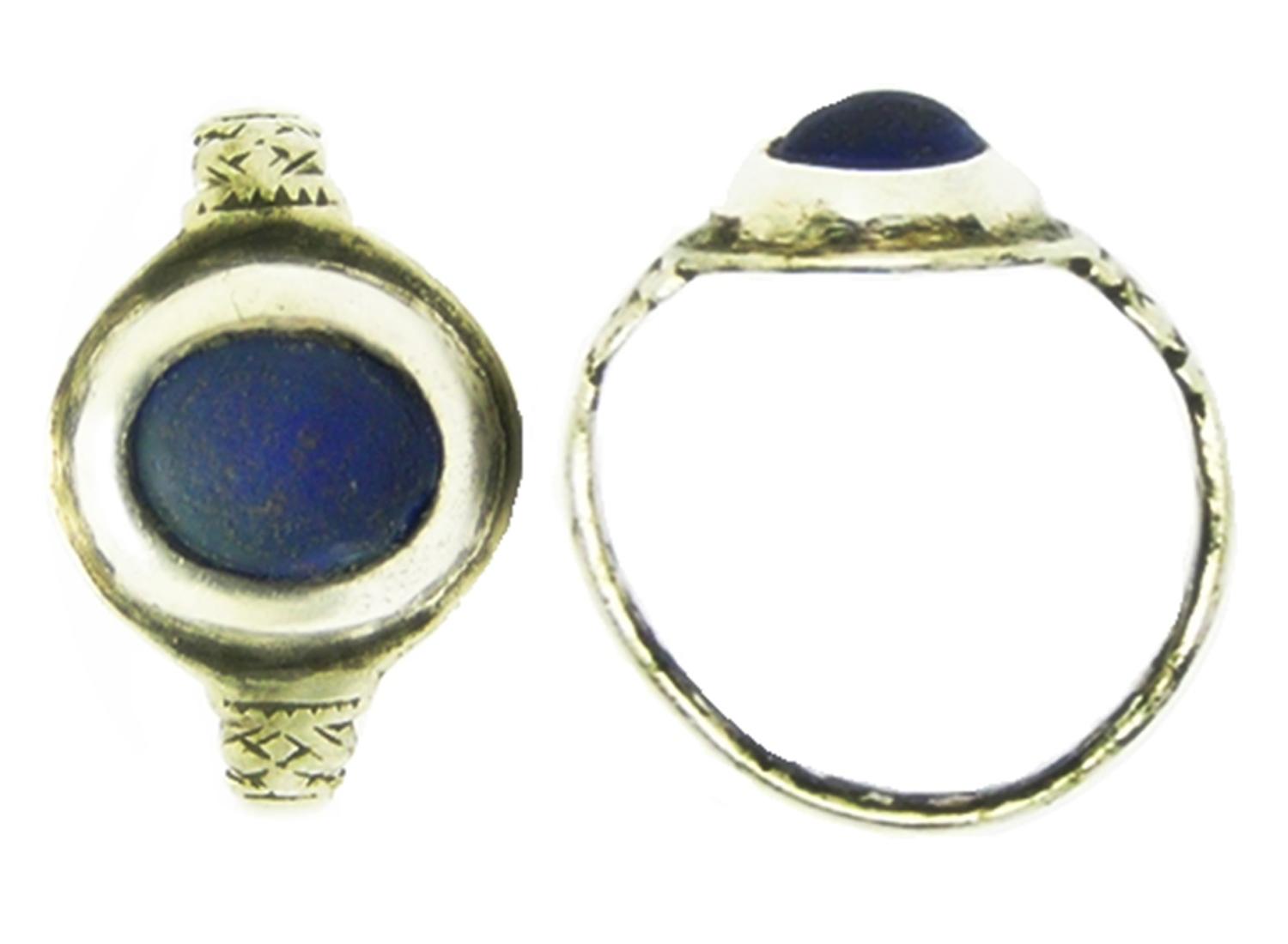 Renaissance Elizabethan Gentleman's Silver Finger Ring Sapphire Paste