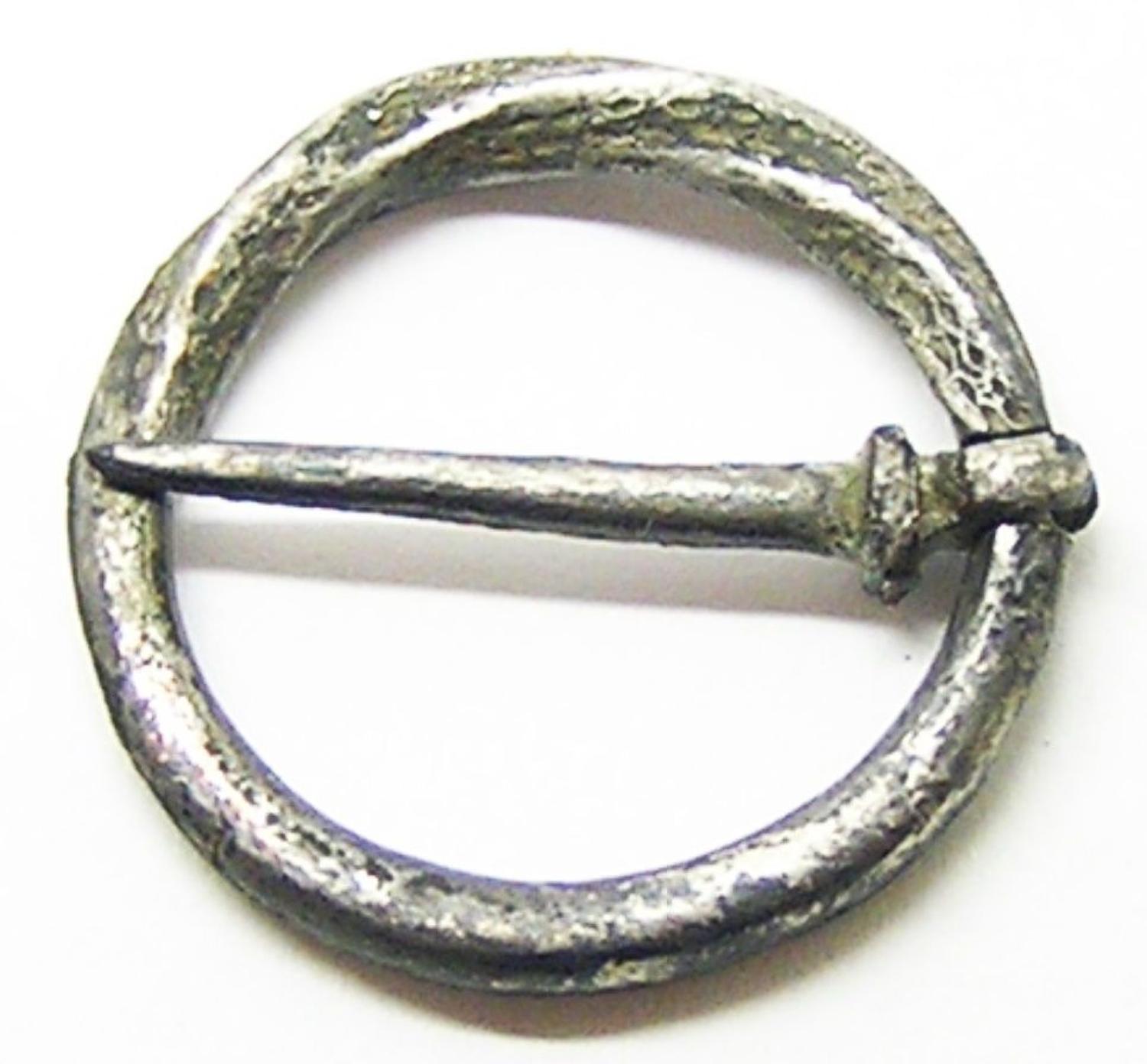 Medieval Tinned Bronze Ring Brooch