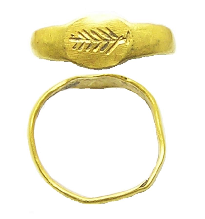 Roman Gold Babies Finger Ring with a Rejoicing Palm-branch of Hilaritas Long Happy Life