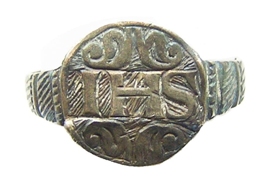 Renaissance Silver Finger Ring IHS Christogram