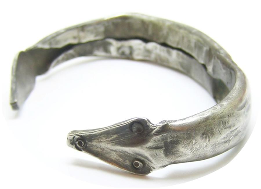 Ancient Roman silver spiral snake bracelet