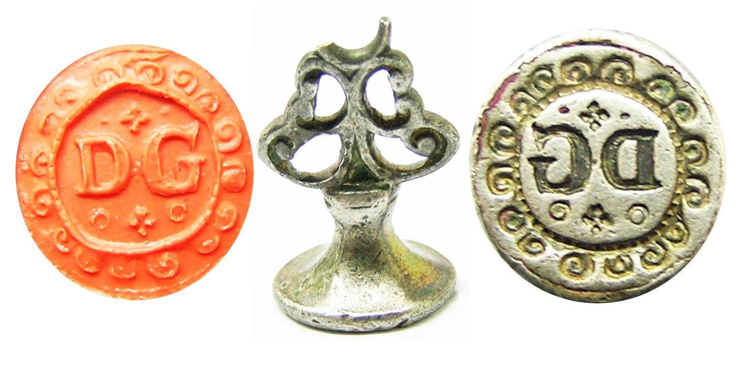 Jacobean silver-gilt seal matrice D.G. initials