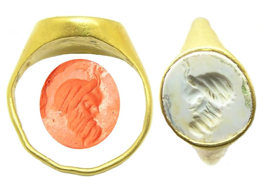 Roman gold intaglio ring of a Faunus