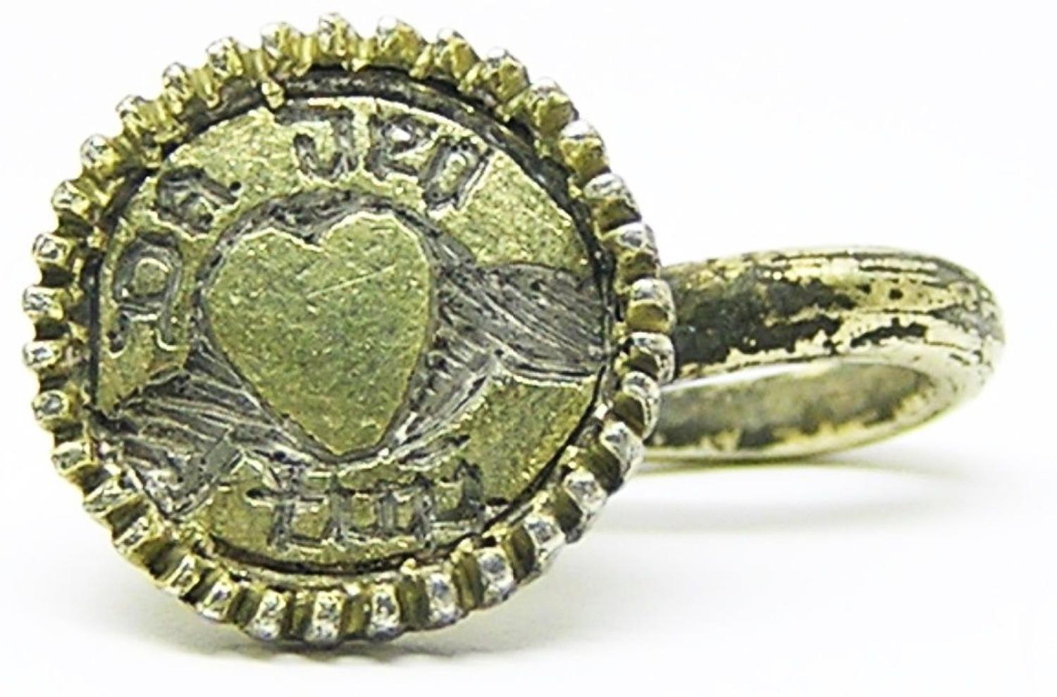 Tudor silver gilt hat pin / badge inscribed heart