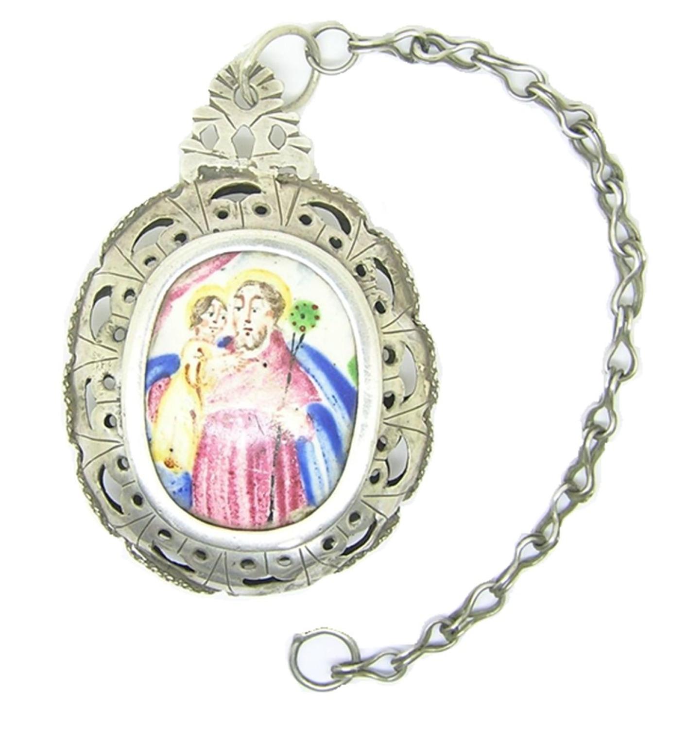 Baroque Silver Reliquary Pendant Chain of St. Christopher