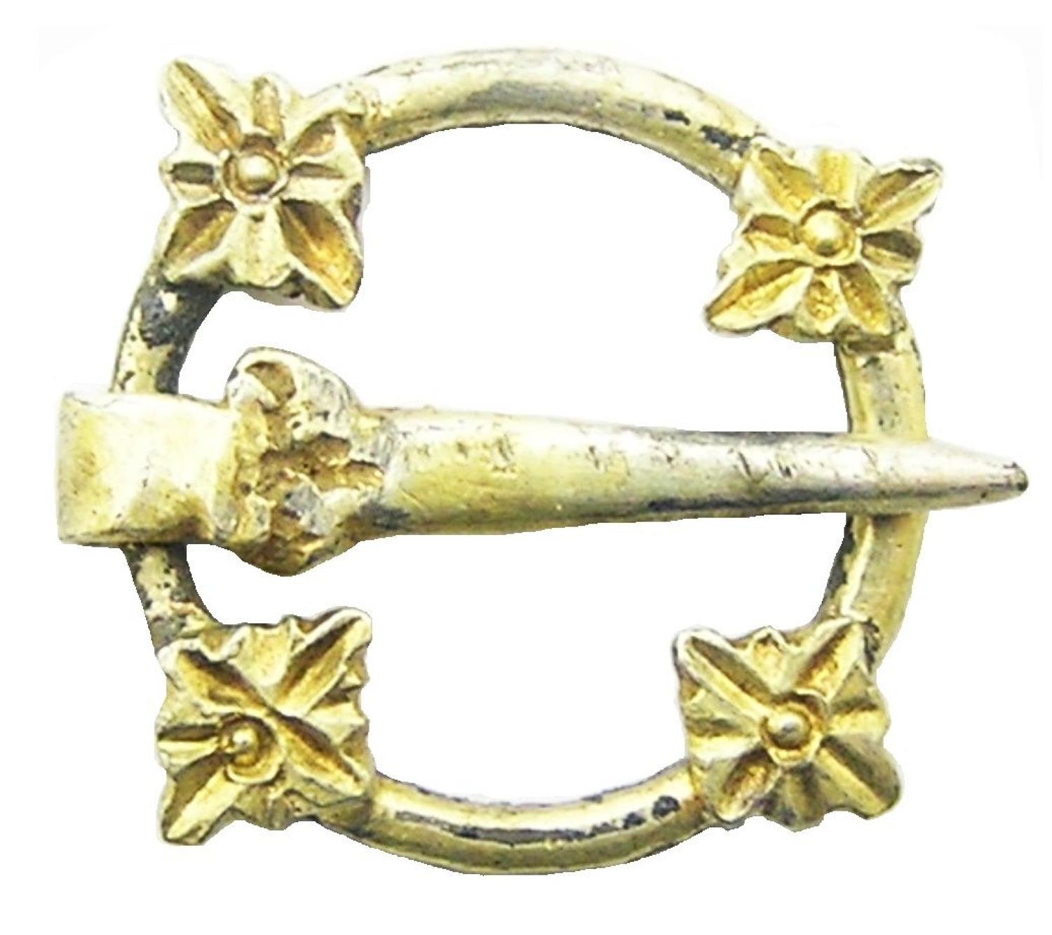 Medieval silver-gilt decorated ring-brooch