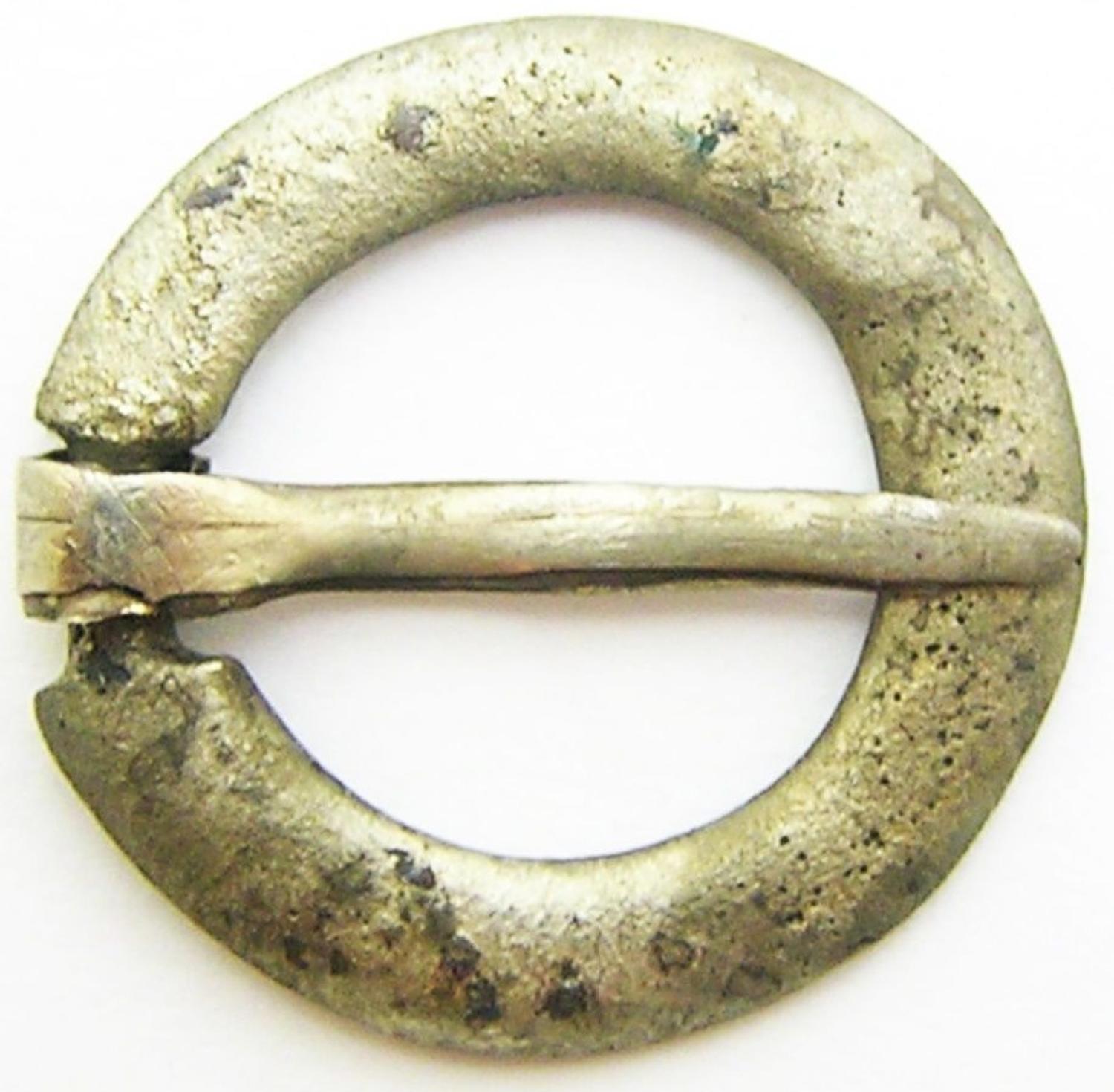 Simple Medieval silver ring brooch