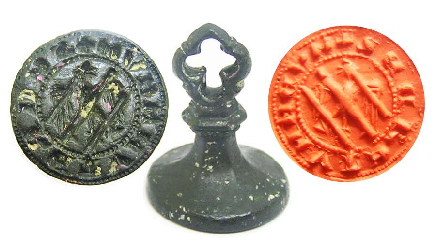 Medieval bronze mute 'My Secret' seal of an erased eagle