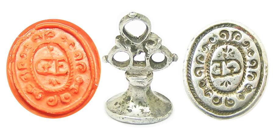 Jacobean silver seal matrice G.E. initials