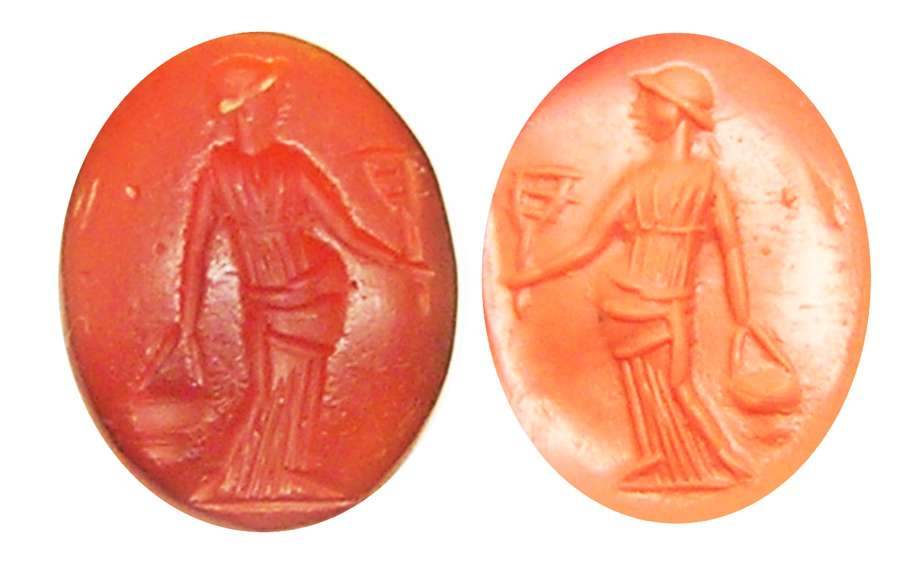Ancient Roman Carnelian Intaglio of Isis with a Sistrum