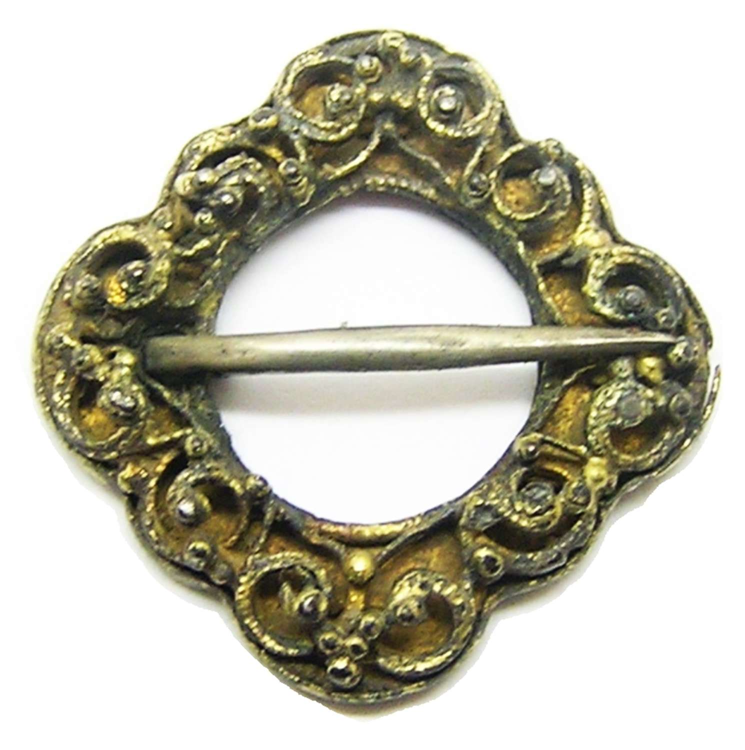 Medieval silver-gilt lozenge shaped annular brooch