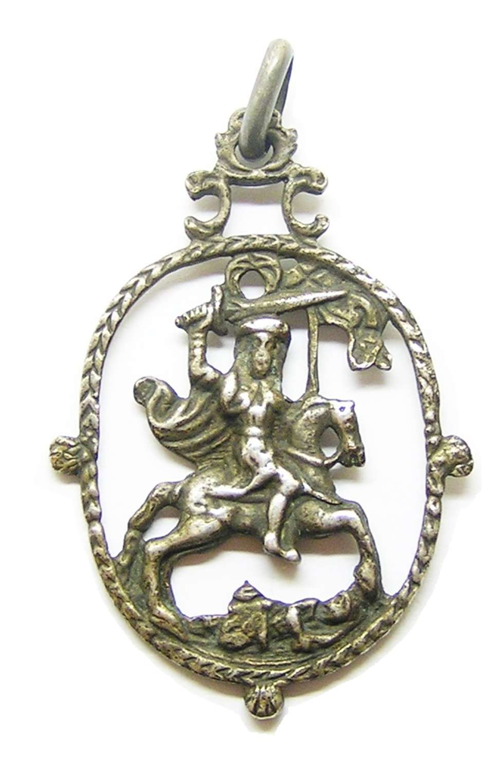 Saint James the Moor-slayer devotional silver pendant