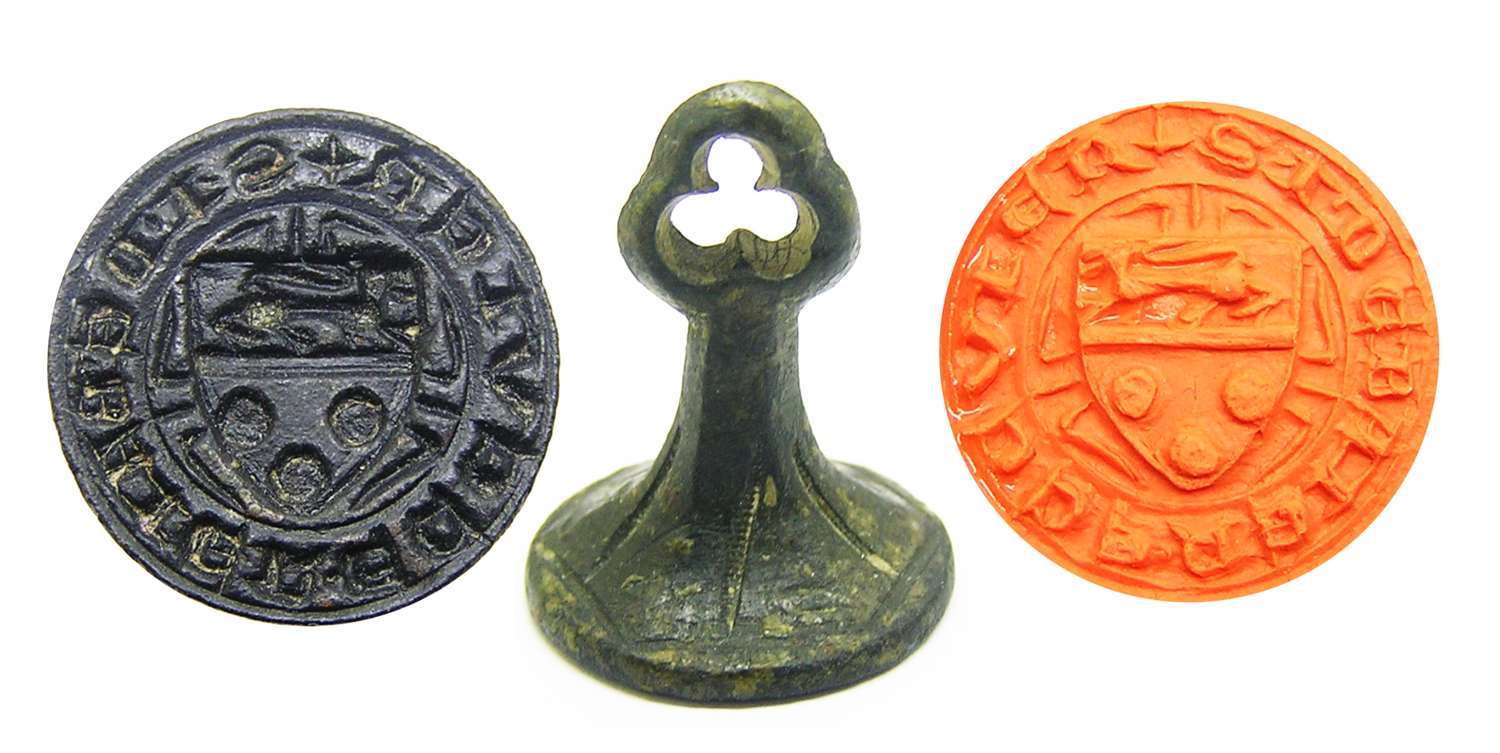 Medieval bronze armorial seal of Sir John de Brie Knight of the King