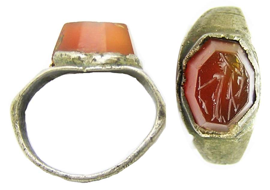 Ancient Roman silver intaglio ring of Fortuna (Lady LucK)