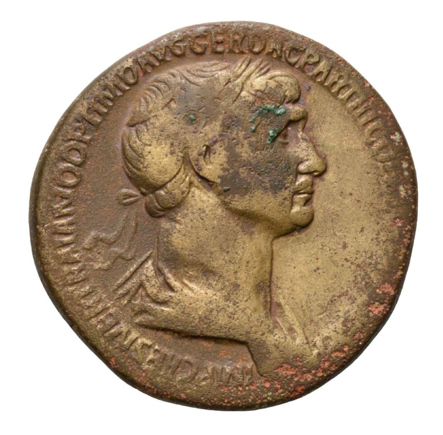 Ancient Roman AE Sestertius of Emperor Trajan / Kneeling Parthia