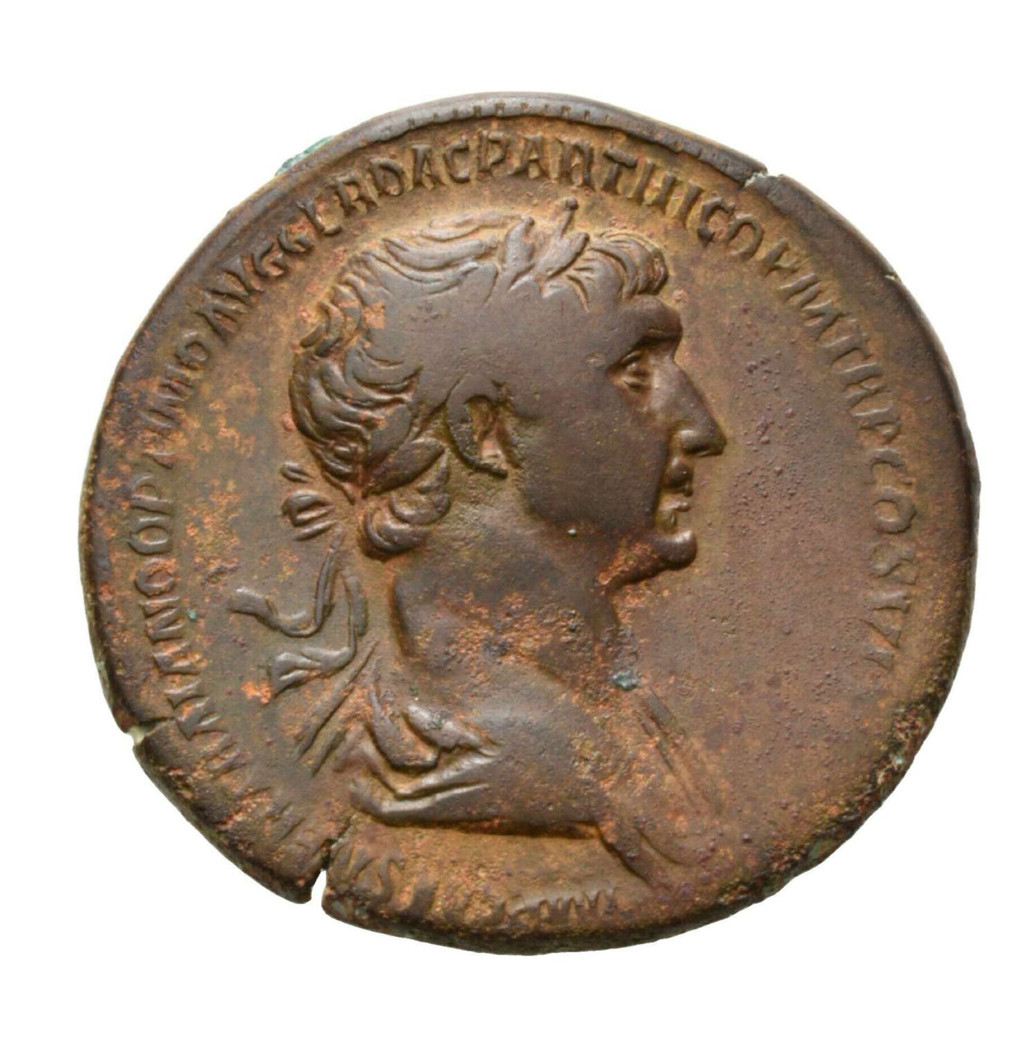 Ancient Roman AE Sestertius of Emperor Trajan / Providentia