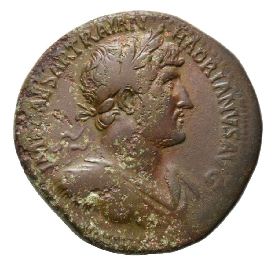 Ancient Roman AE Sestertius of Emperor Hadrian / Minerva