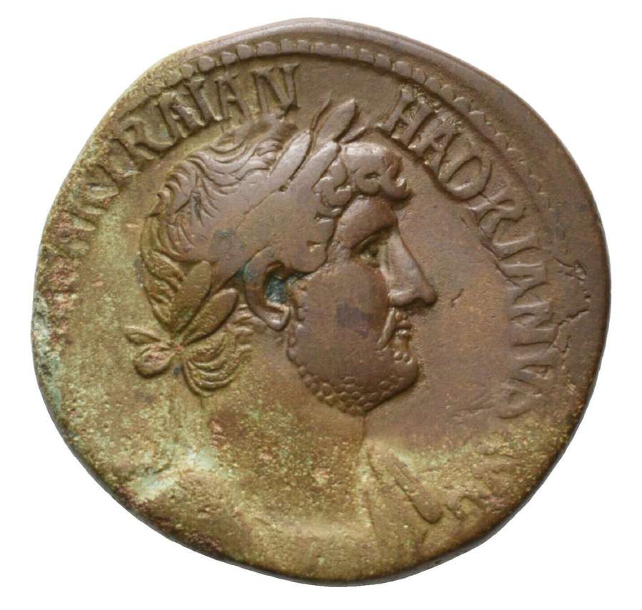 Ancient Roman AE Sestertius of Emperor Hadrian / Minerva