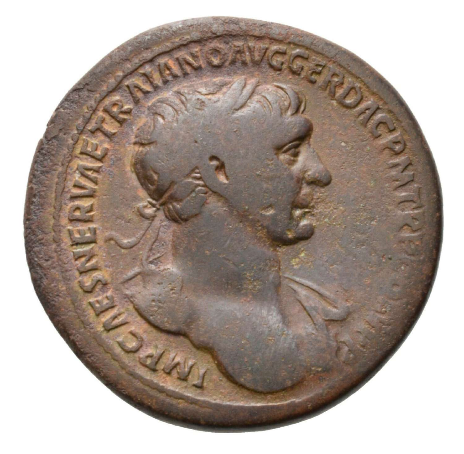 Ancient Roman AE Sestertius of Emperor Trajan / Victory Dacia