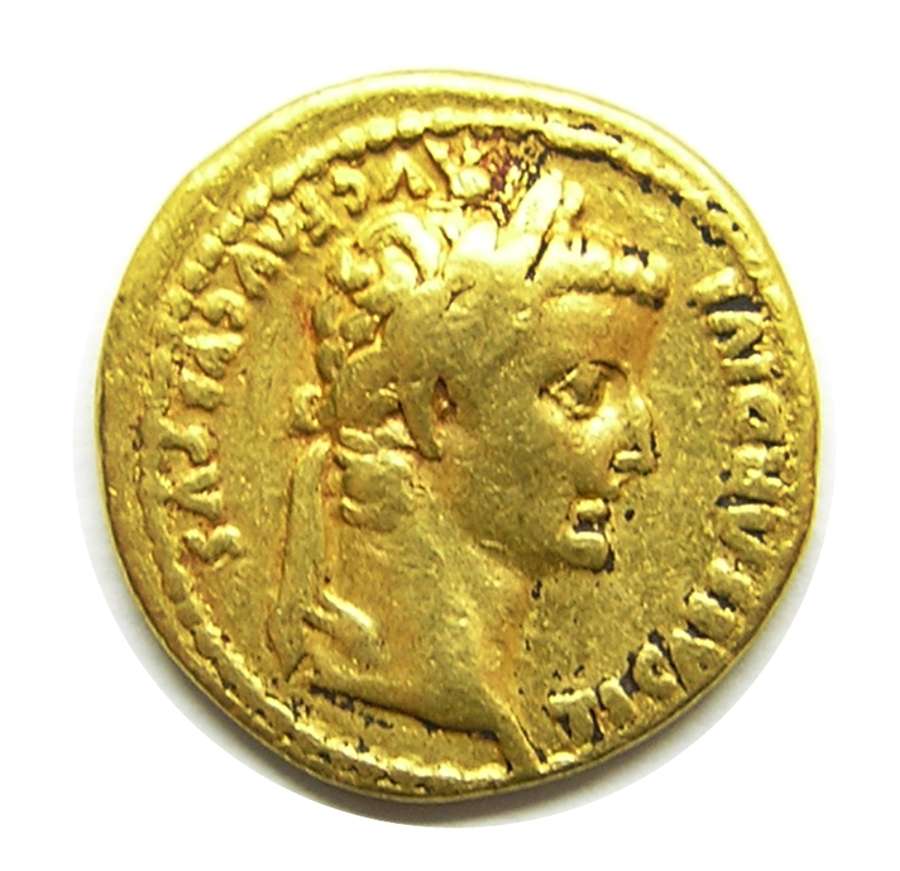 Ancient Roman gold Aureus of Tiberius Lugdunum mint