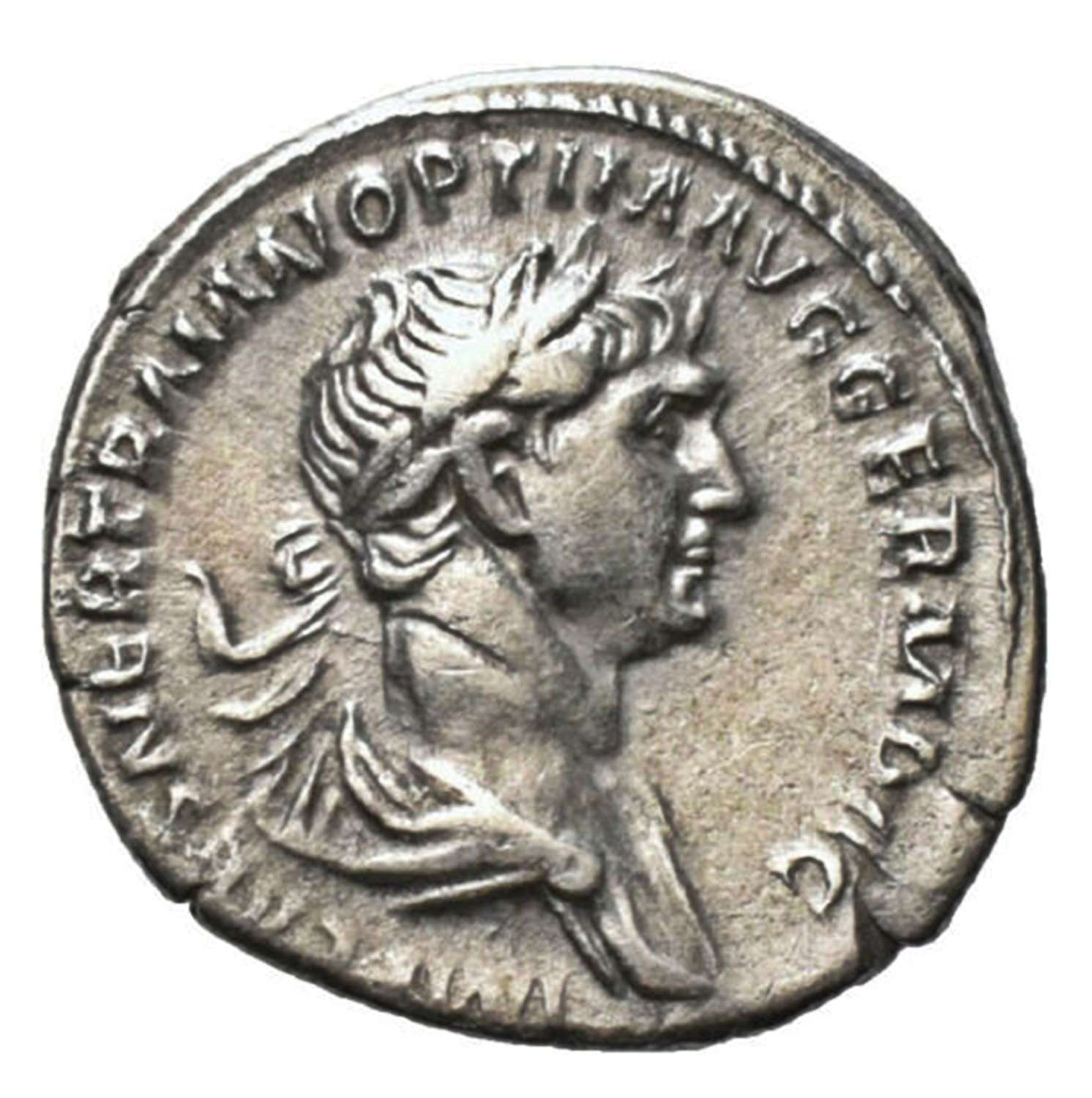 Ancient Roman Silver Denarius of Emperor Trajan / Virtus