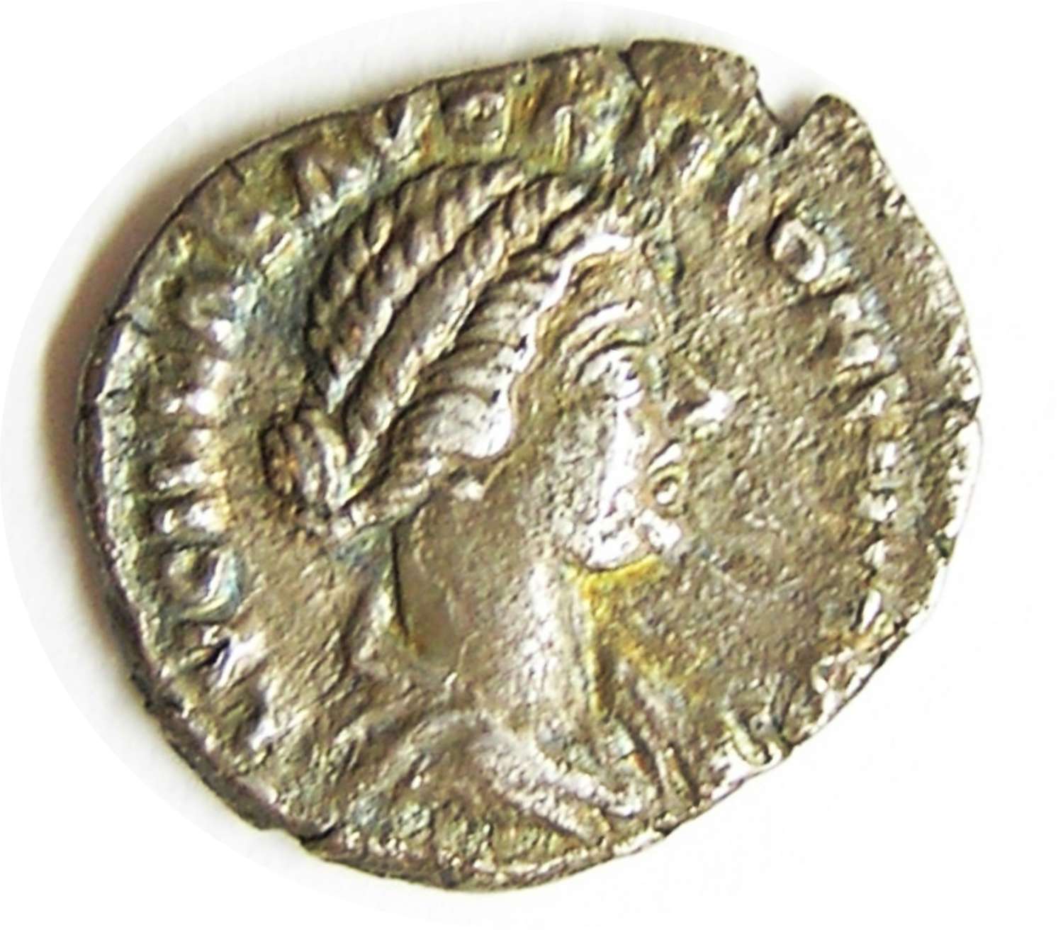 Ancient Roman silver denarius of empress Lucilla / Vesta