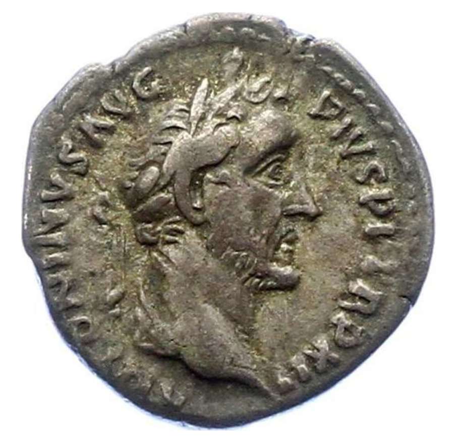 Ancient Roman Silver Denarius of Emperor Antoninus Pius / Salus