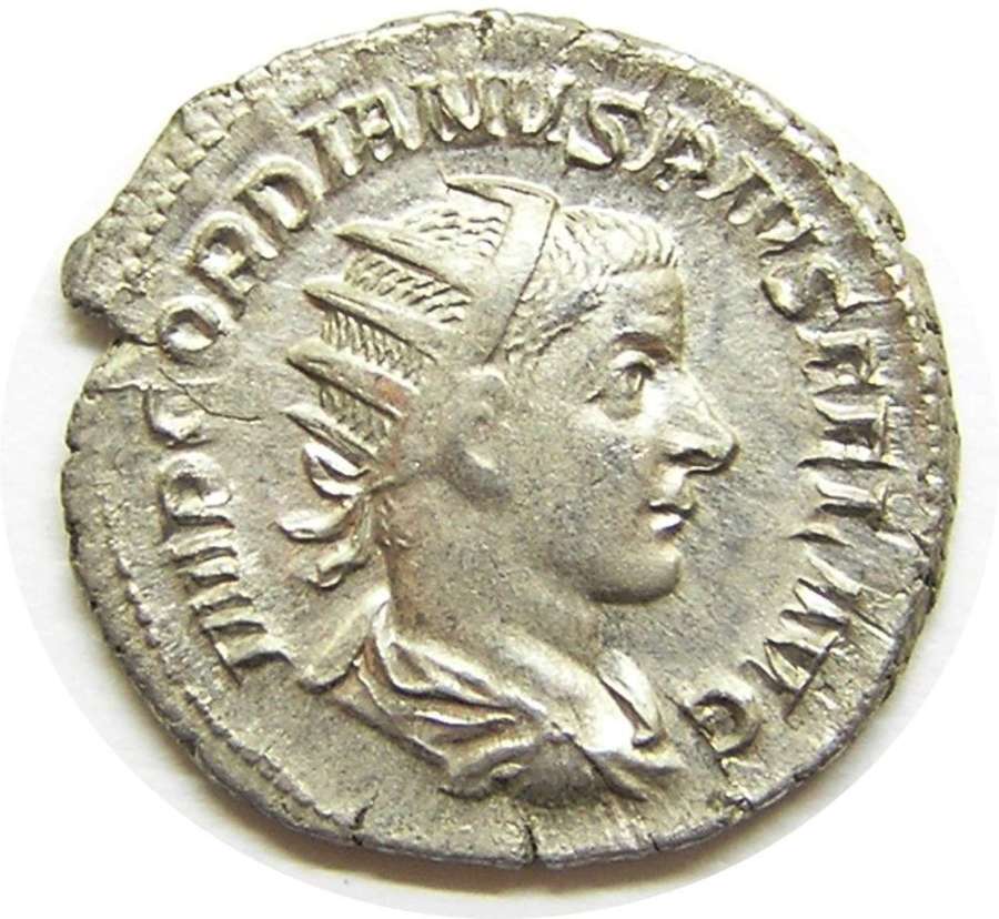 Ancient Roman silver Antoninianus of emperor Gordian III / Laetitia