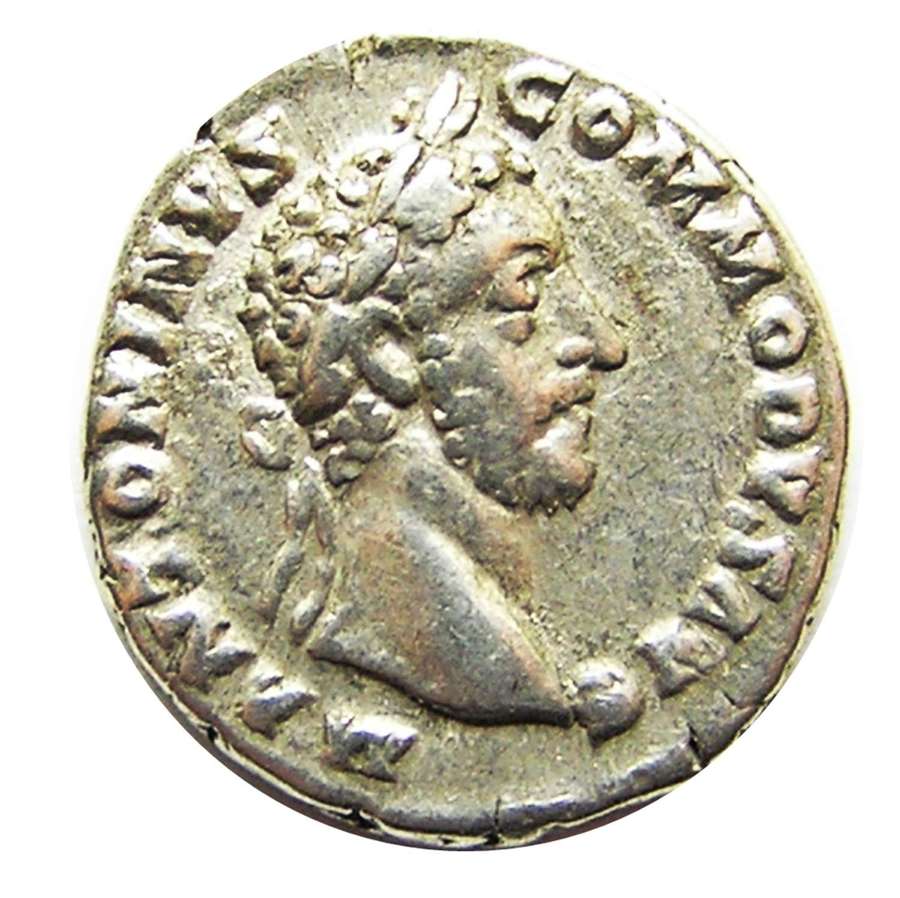 Ancient Roman Silver Denarius of Emperor Commodus