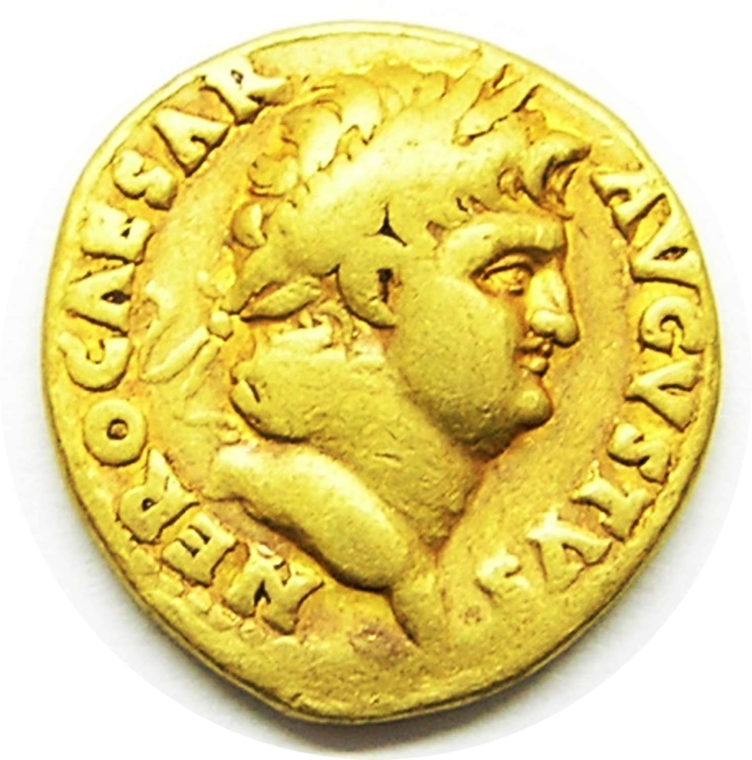 Ancient Roman gold aureus of emperor Nero / Jupiter the Guardian