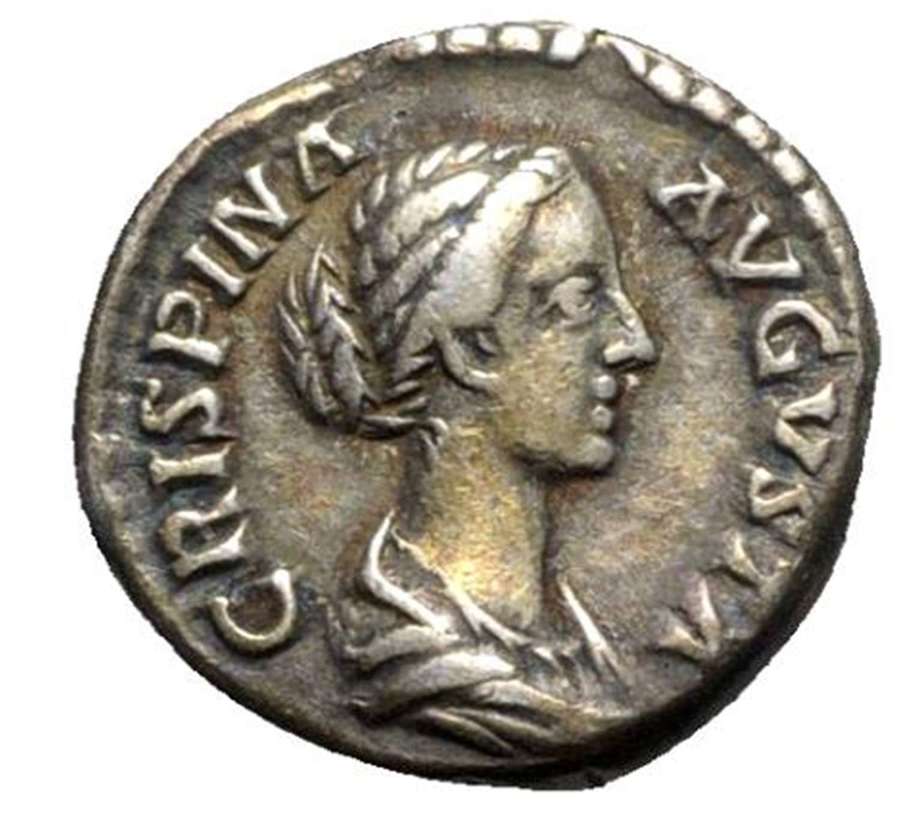 Ancient Roman silver denarius of empress Crispina / Venus