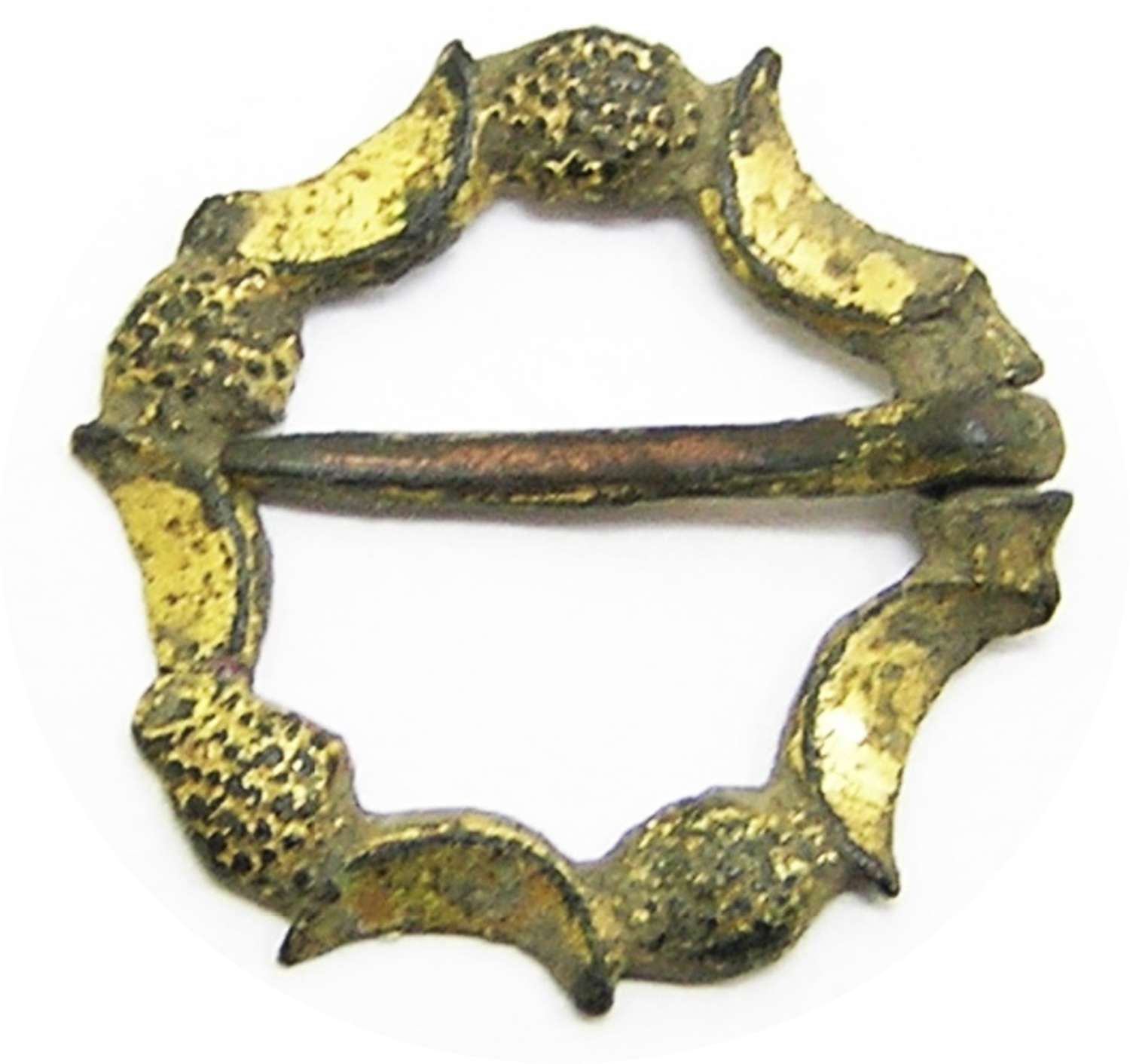 Medieval gilt pentagonal shaped annular brooch