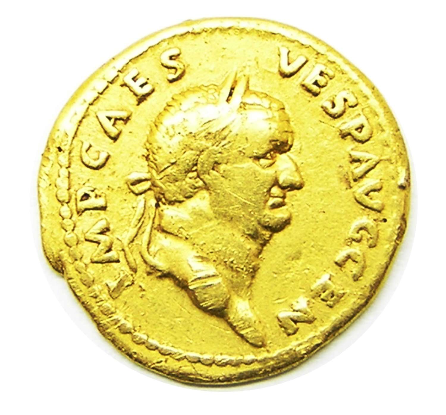 Ancient Roman gold aureus of emperor Vespasian / Peace