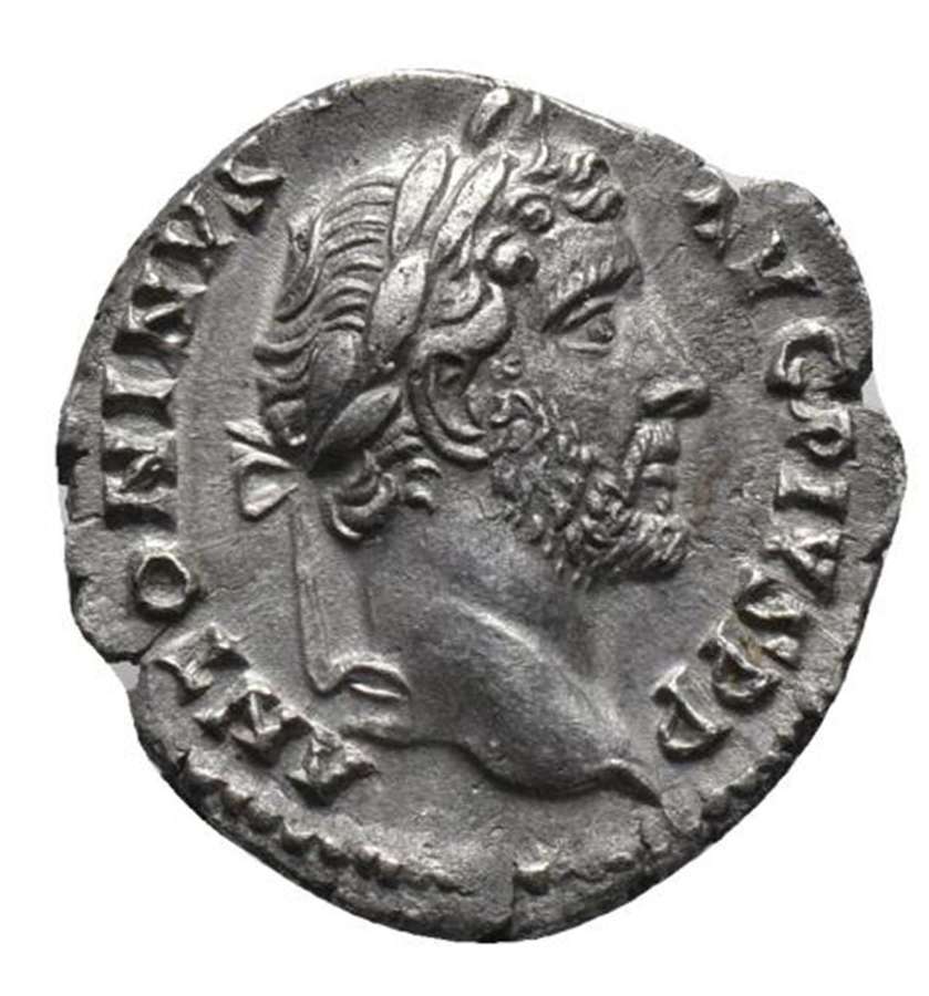Ancient Roman Silver Denarius of Emperor Antoninus Pius / Thunderbolt