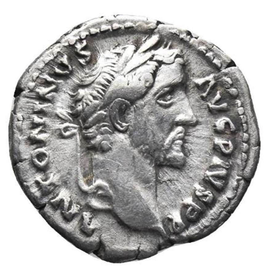 Ancient Roman Silver Denarius of Emperor Antoninus Pius / Caduceus