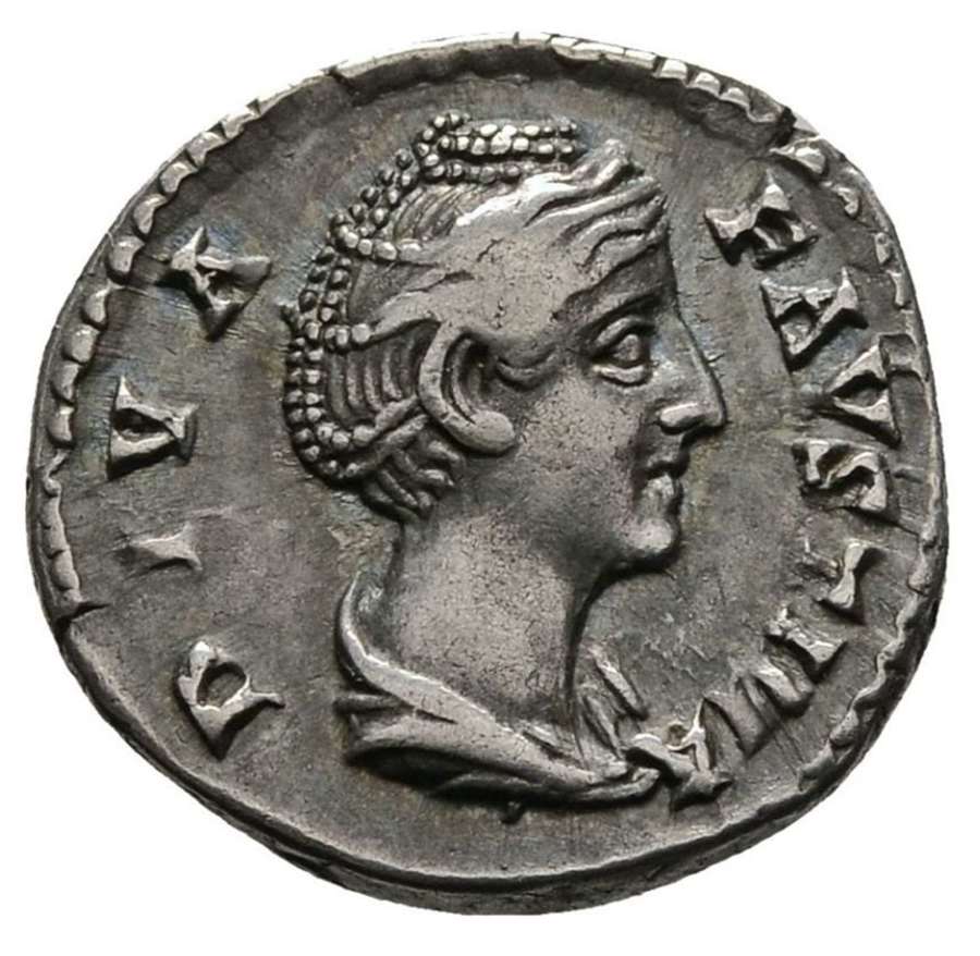 Ancient Roman silver denarius of the Divine Faustina / Eternity