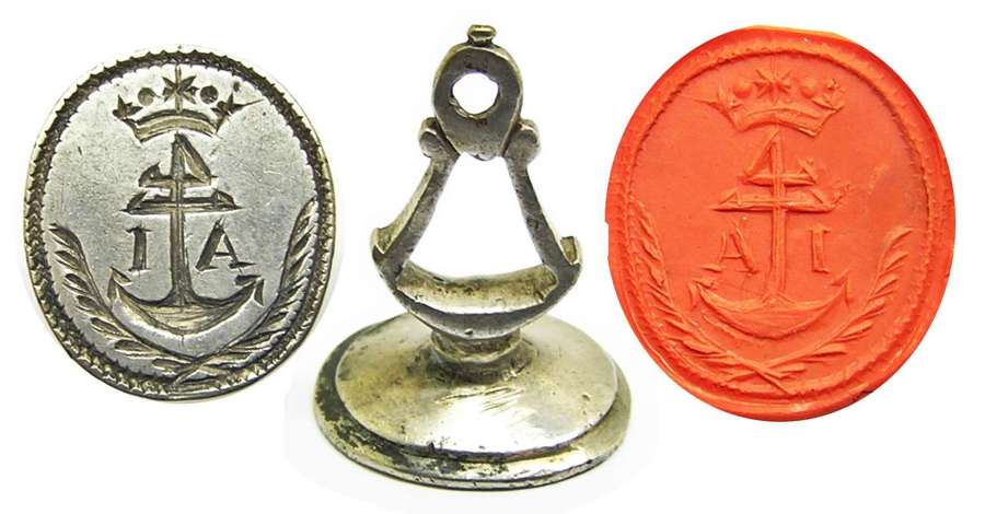 Baroque silver fob seal Captain/Merchant initials A.I.