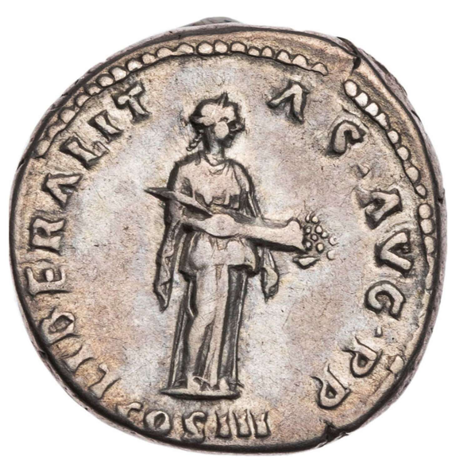 Ancient Roman Silver Denarius of Emperor Hadrian / Liberalitas