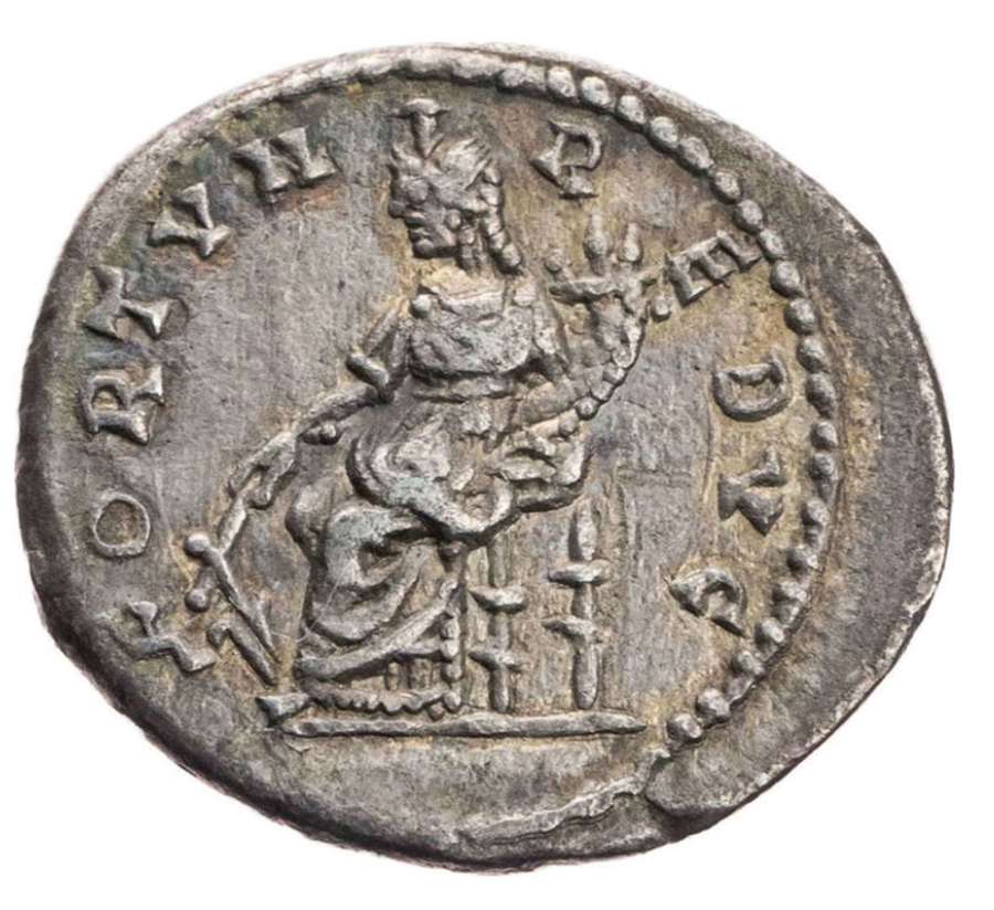 Ancient Roman silver denarius of emperor Septimus Severus / Fortune
