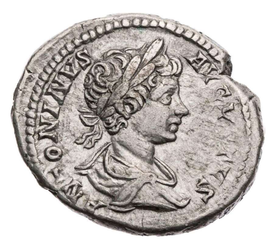 Ancient Roman silver denarius of Caracalla / Sol