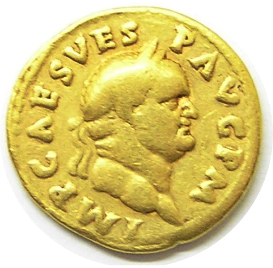 Ancient Roman gold aureus of emperor Vespasian / Peace