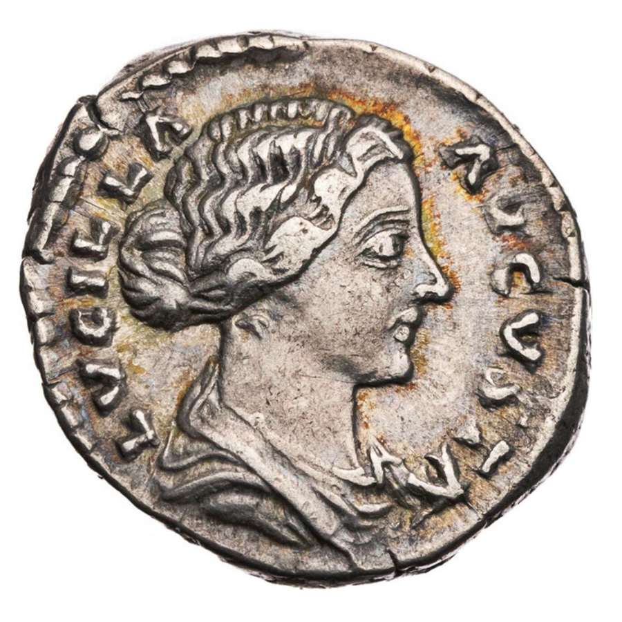 Ancient Roman silver denarius of empress Lucilla / Purity
