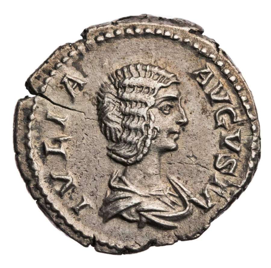 Ancient Roman silver denarius of Julia Domna / Venus Victorious