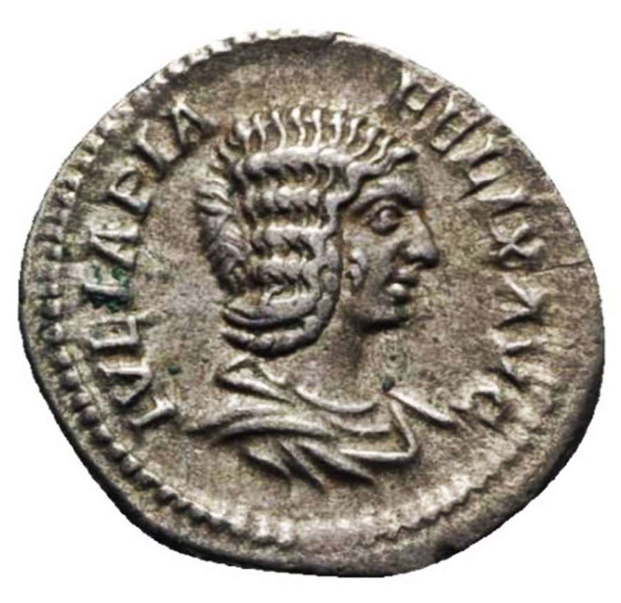Ancient Roman silver denarius of Julia Domna / Diana bringer of light