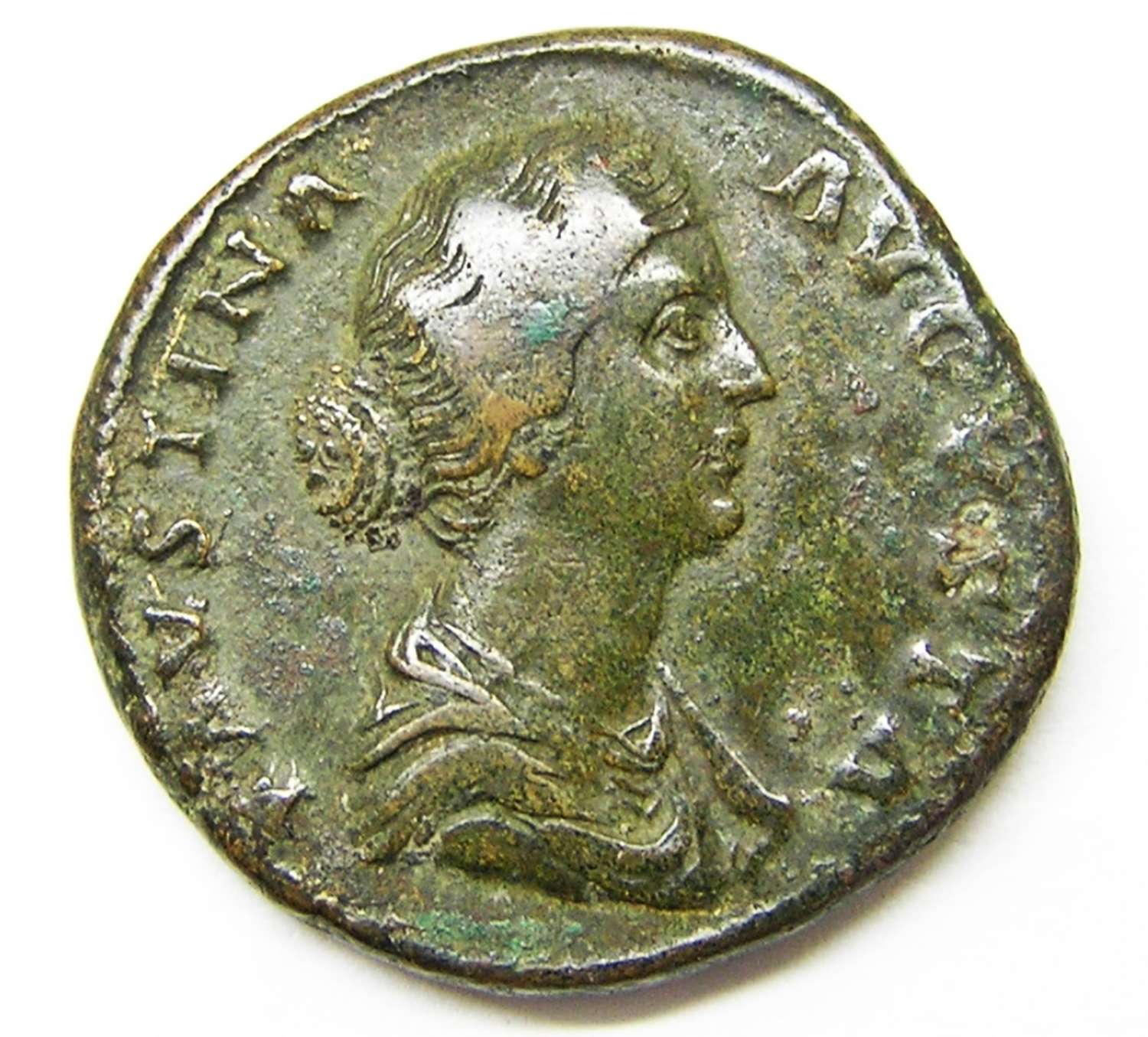 Ancient Roman Sestertius empress Faustina II / Diana bringer of light
