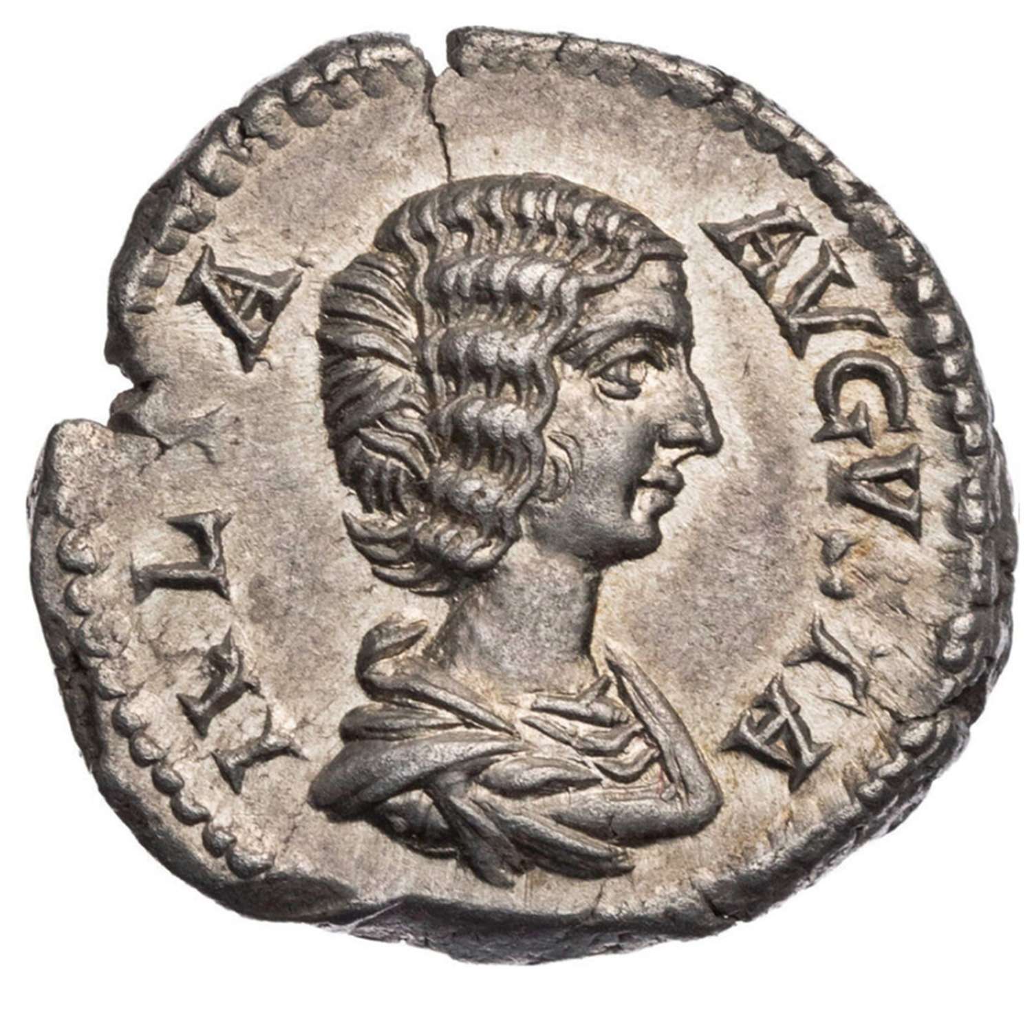 Ancient Roman silver denarius of Julia Domna / Joy