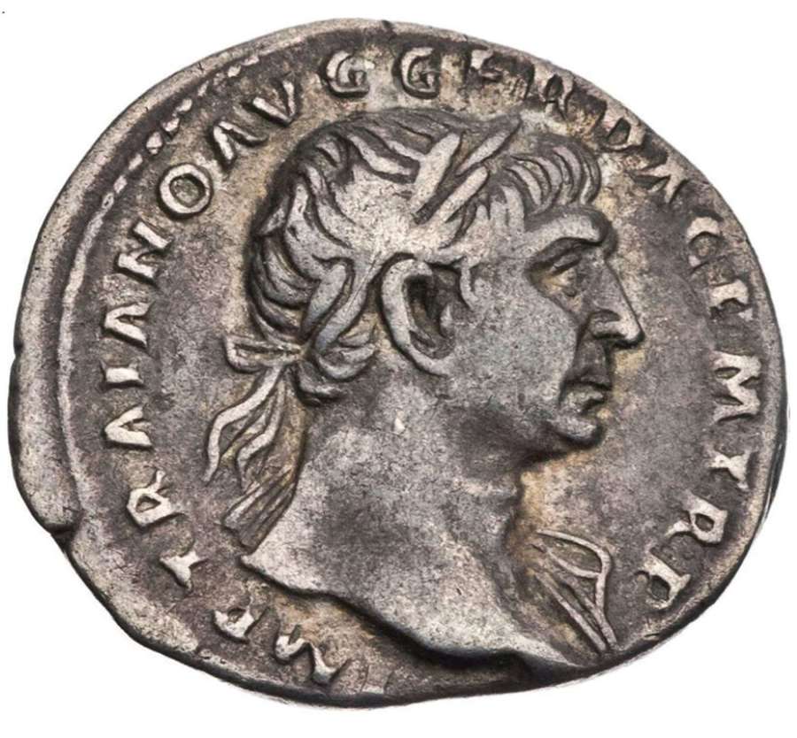 Ancient Roman Silver Denarius of Emperor Trajan / Fortuna