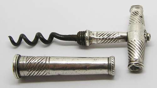 Georgian gentleman's silver travelling wine corkscrew